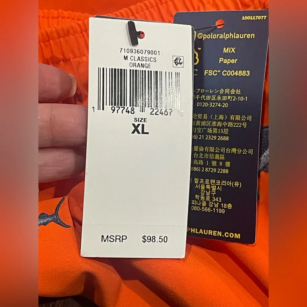 Polo Ralph Lauren Traveler Classic Swim Trunk Orange Sailfish Size X-Large NEW
